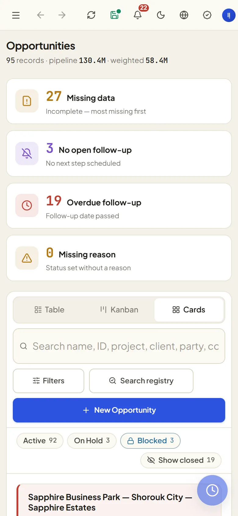 Opportunities — the reference table