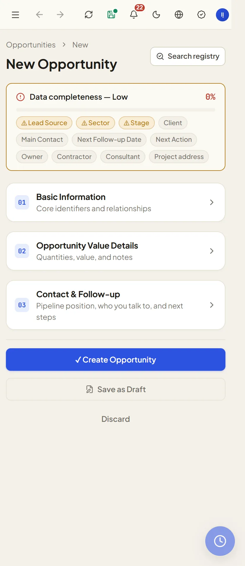 Guided new-deal form