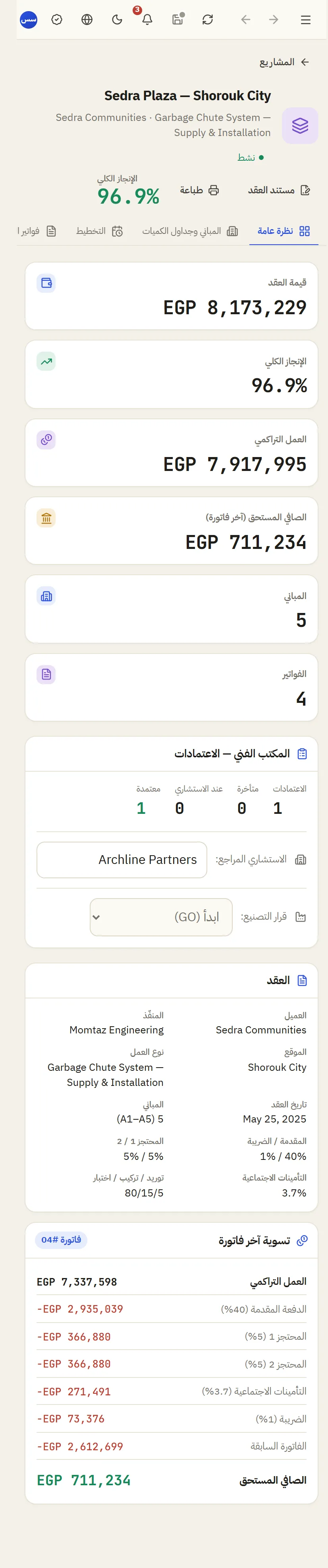 ملف مشروع واحد بسبع تبويبات