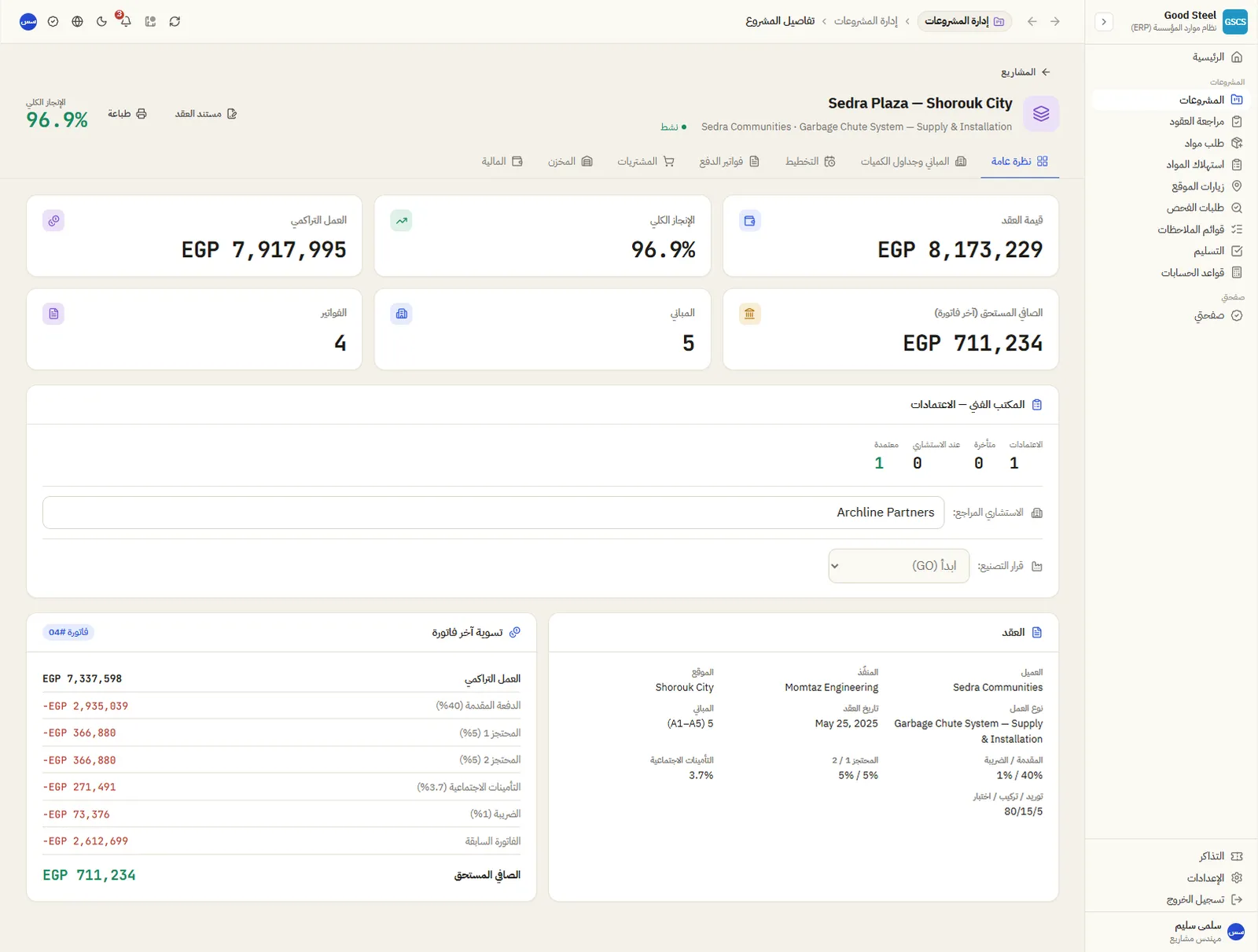 ملف مشروع واحد بسبع تبويبات