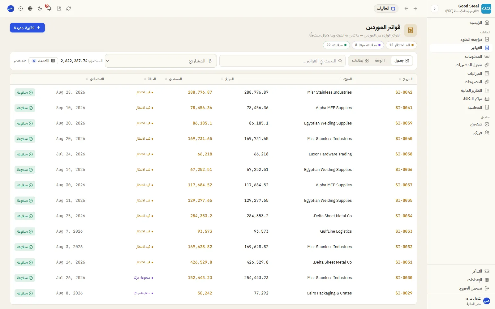 فواتير الموردين والمبالغ المستحقة