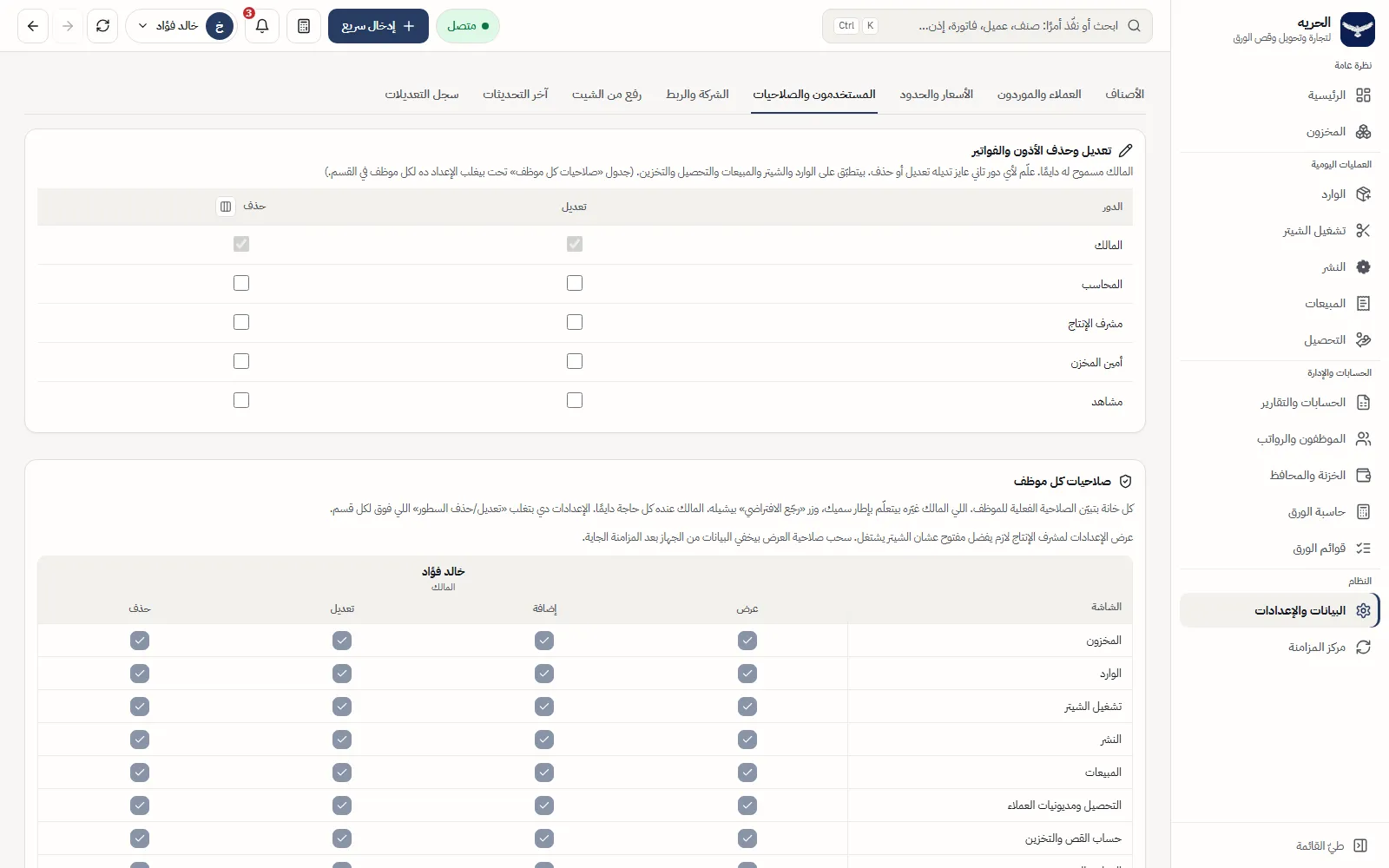 Permissions by role and employee