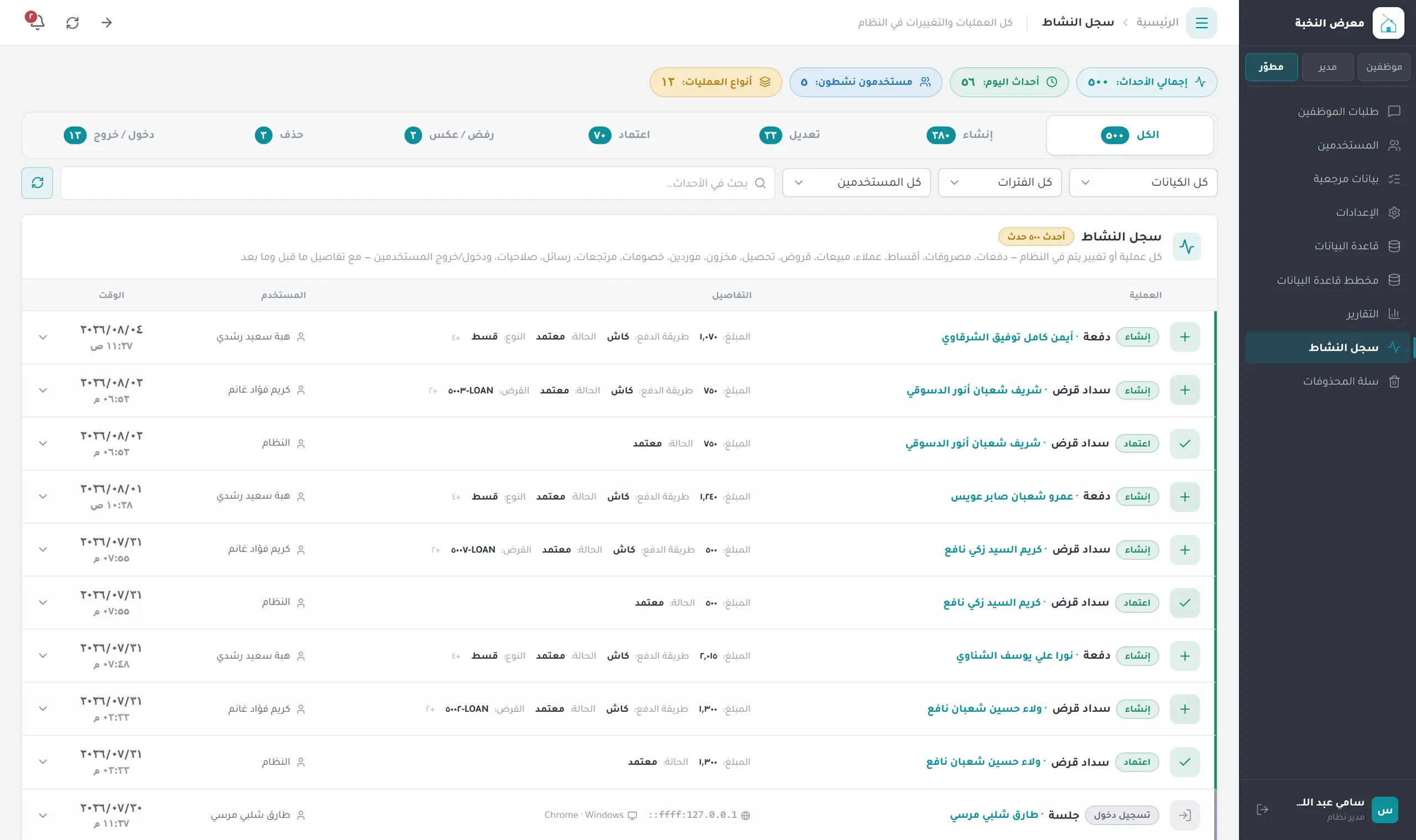 Activity log