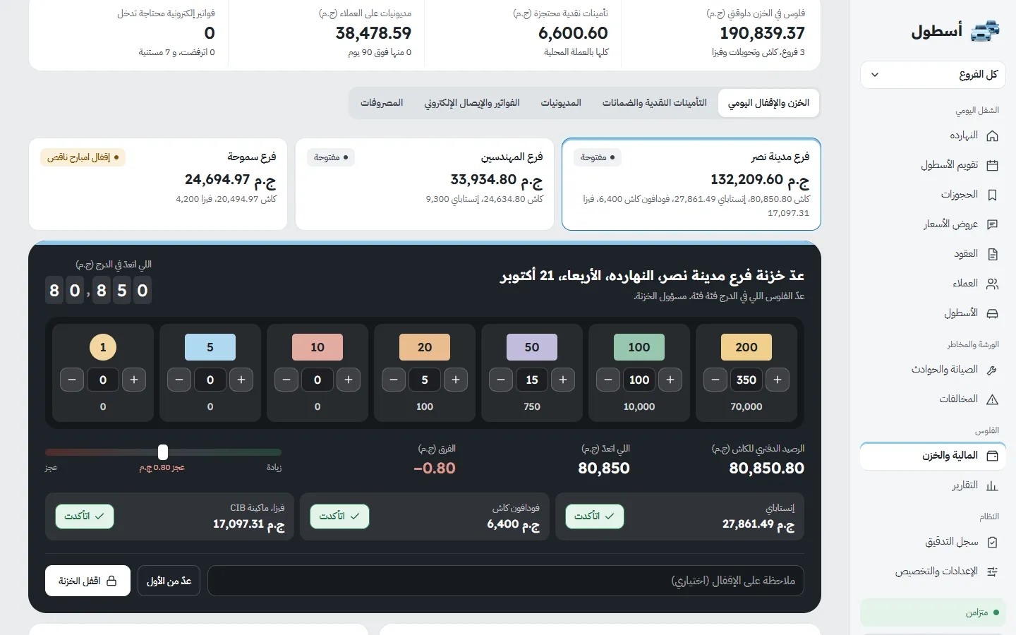 عدّ الخزنة وقفل اليوم