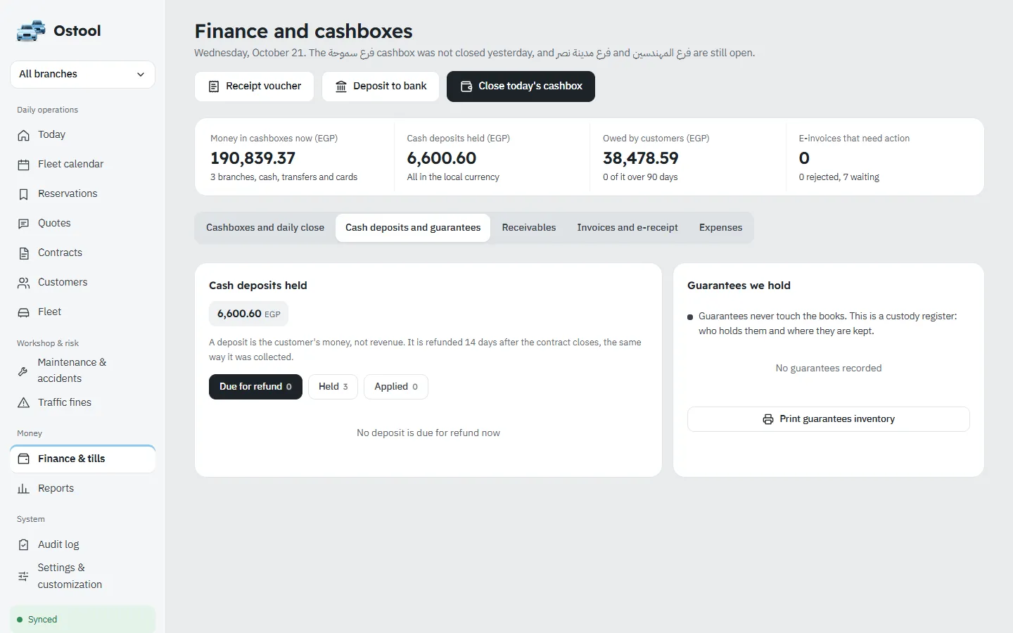 Cash deposits and guarantees