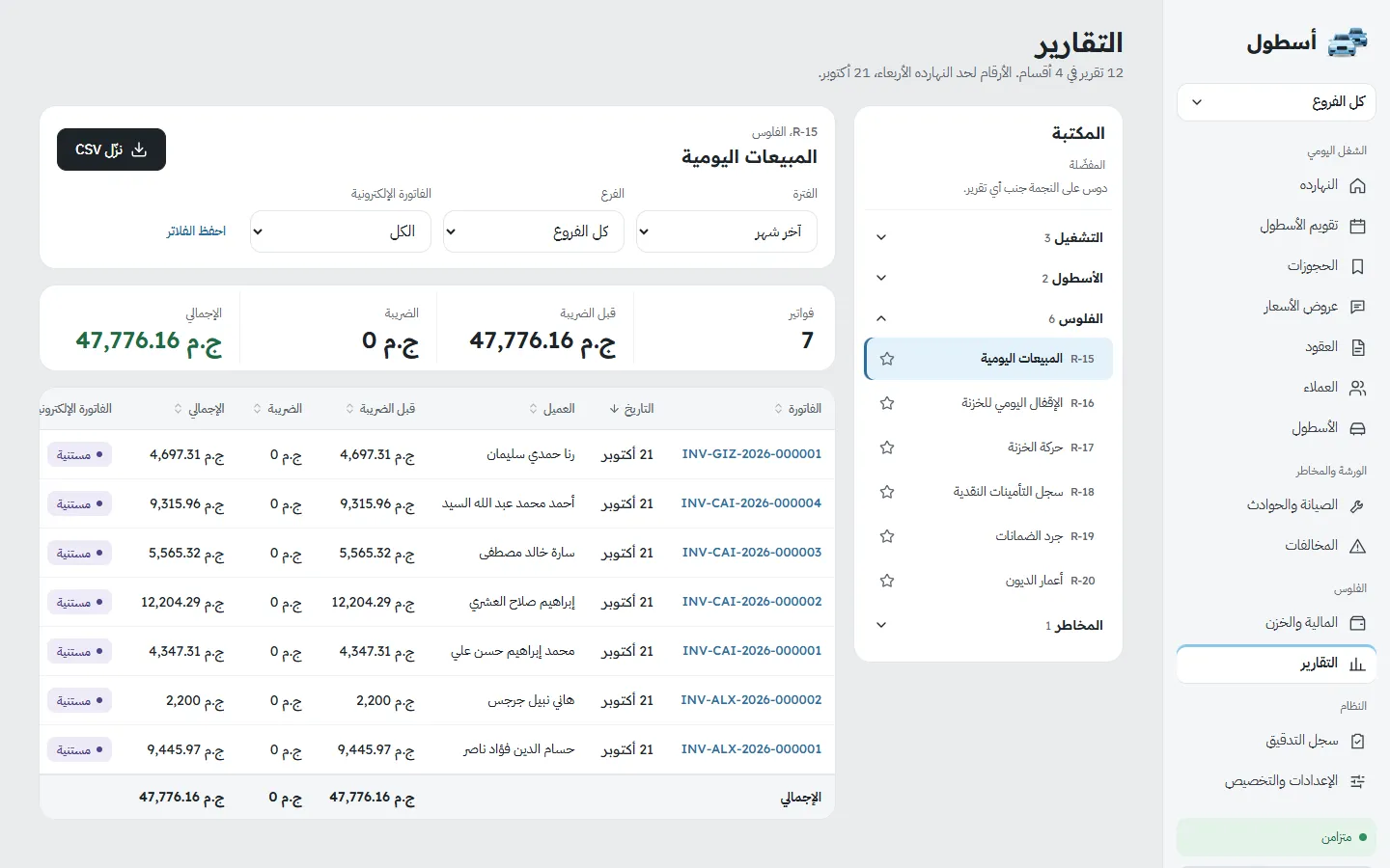 تقرير المبيعات اليومية