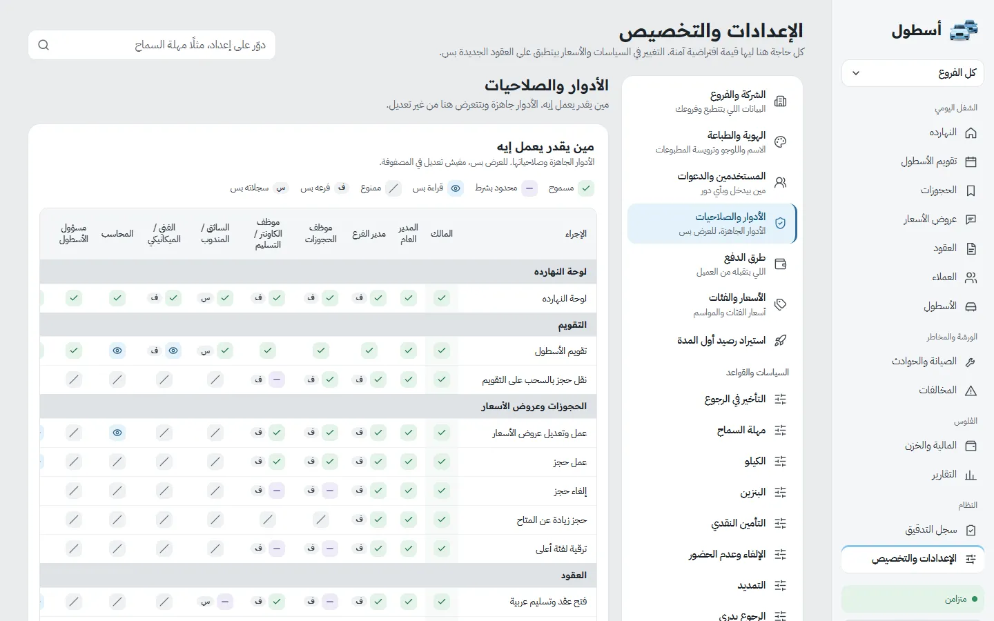 الأدوار والصلاحيات