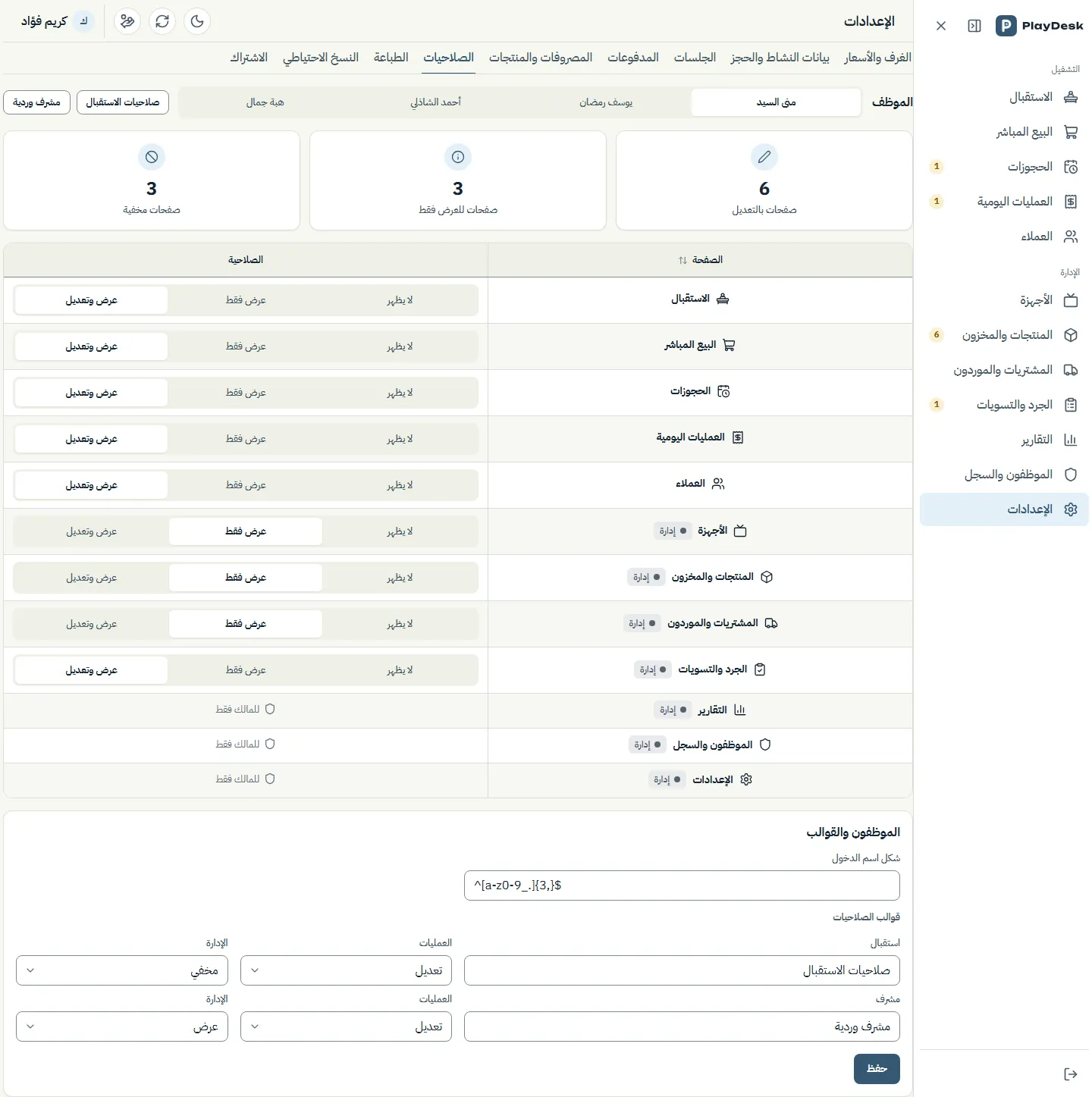 Permissions matrix